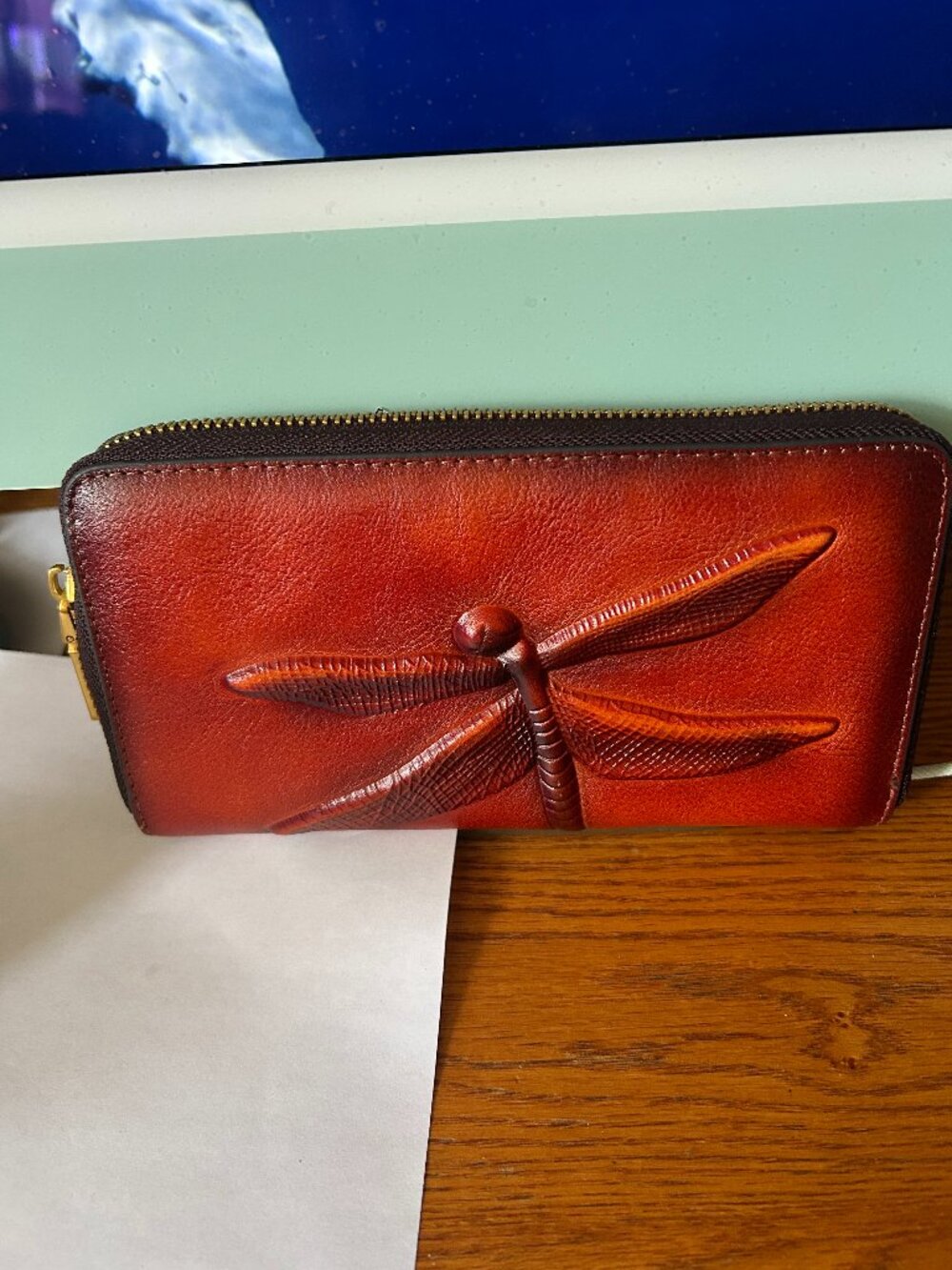 leather  dragonfly wallet
